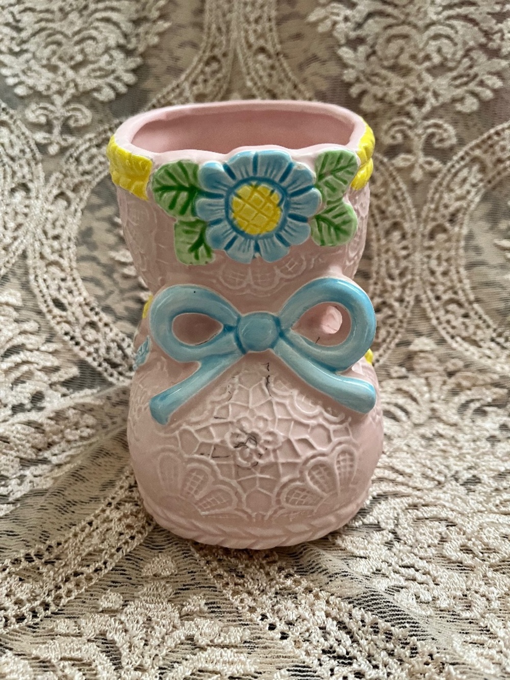 Vintage planter Japan embossed pink baby bootie